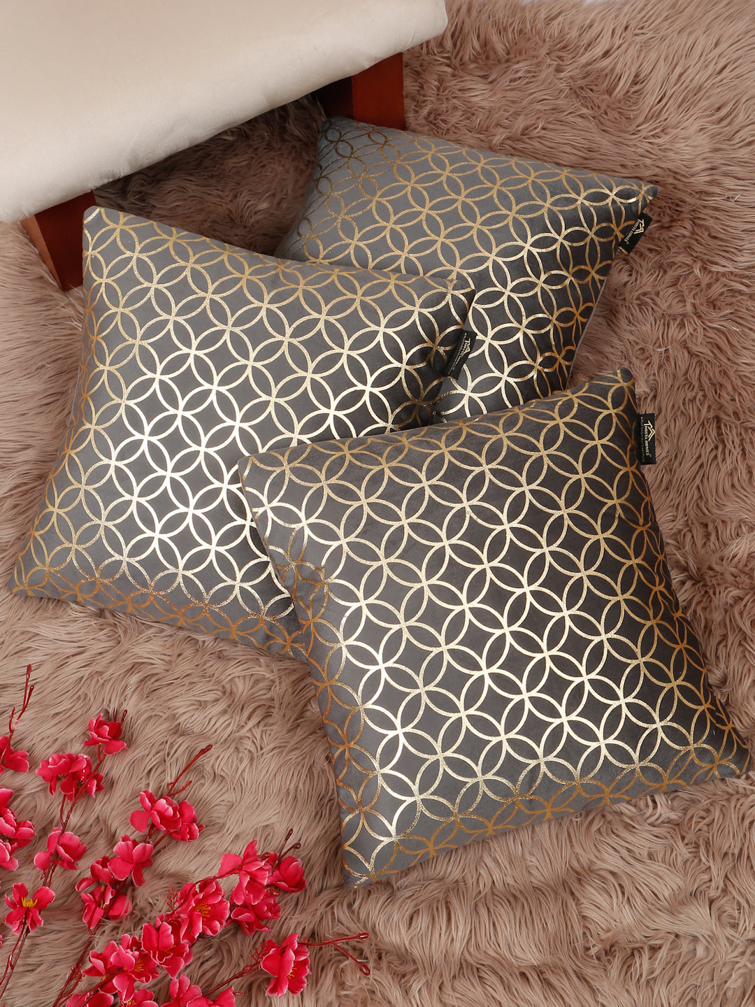 Geometric Printed Velvet Square Cushion Covers 16 X 16 INCHES