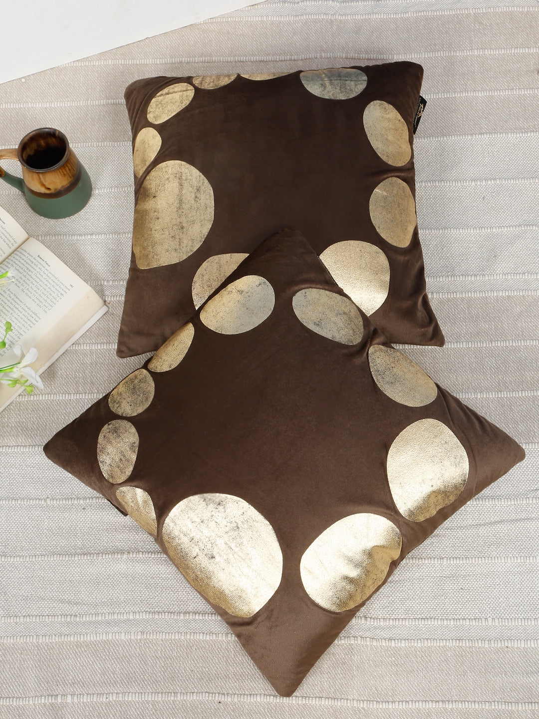 Geometric Foil Printed Velvet Square Cushion Covers 16 X 16 INCHES