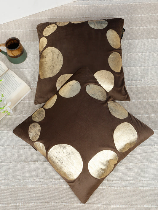 Geometric Foil Printed Velvet Square Cushion Covers 16 X 16 INCHES