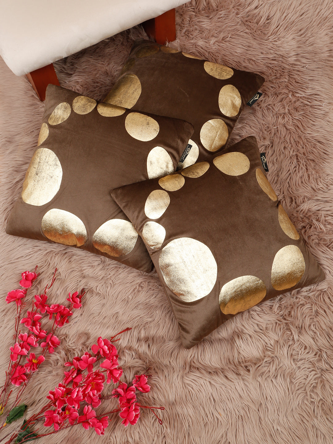 Geometric Foil Printed Velvet Square Cushion Covers 16 X 16 INCHES