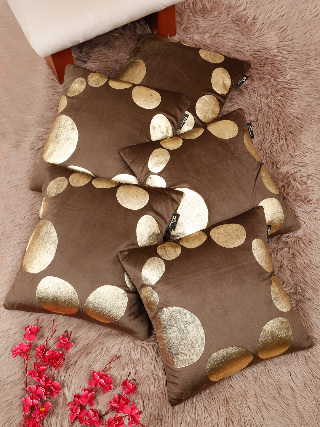 Geometric Foil Printed Velvet Square Cushion Covers 16 X 16 INCHES