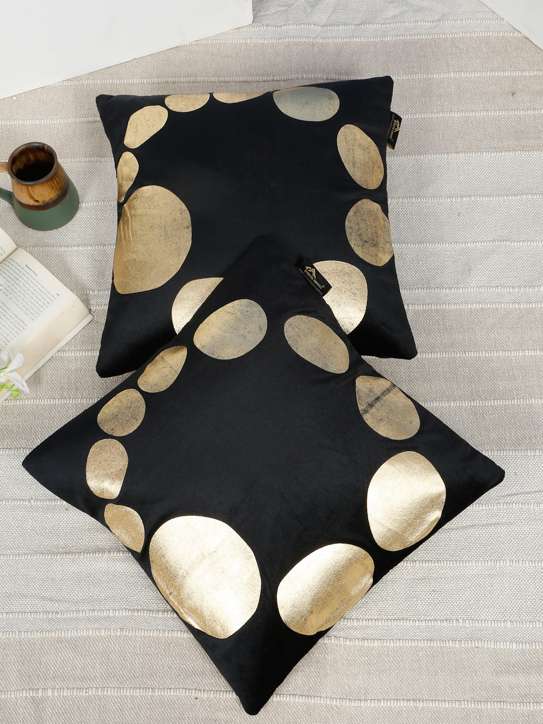 Geometric Foil Printed Velvet Square Cushion Covers 16 X 16 INCHES