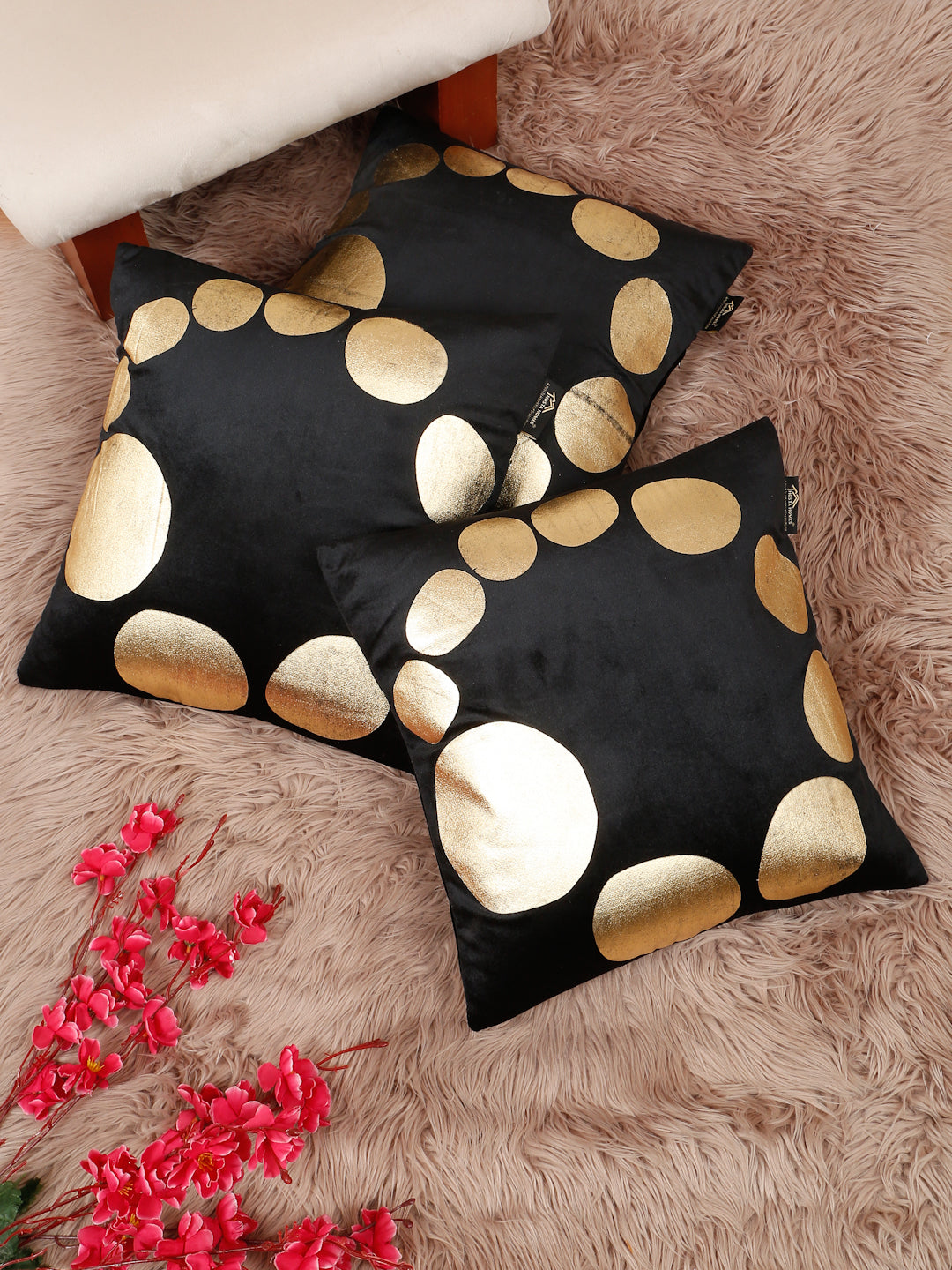 Geometric Foil Printed Velvet Square Cushion Covers 16 X 16 INCHES