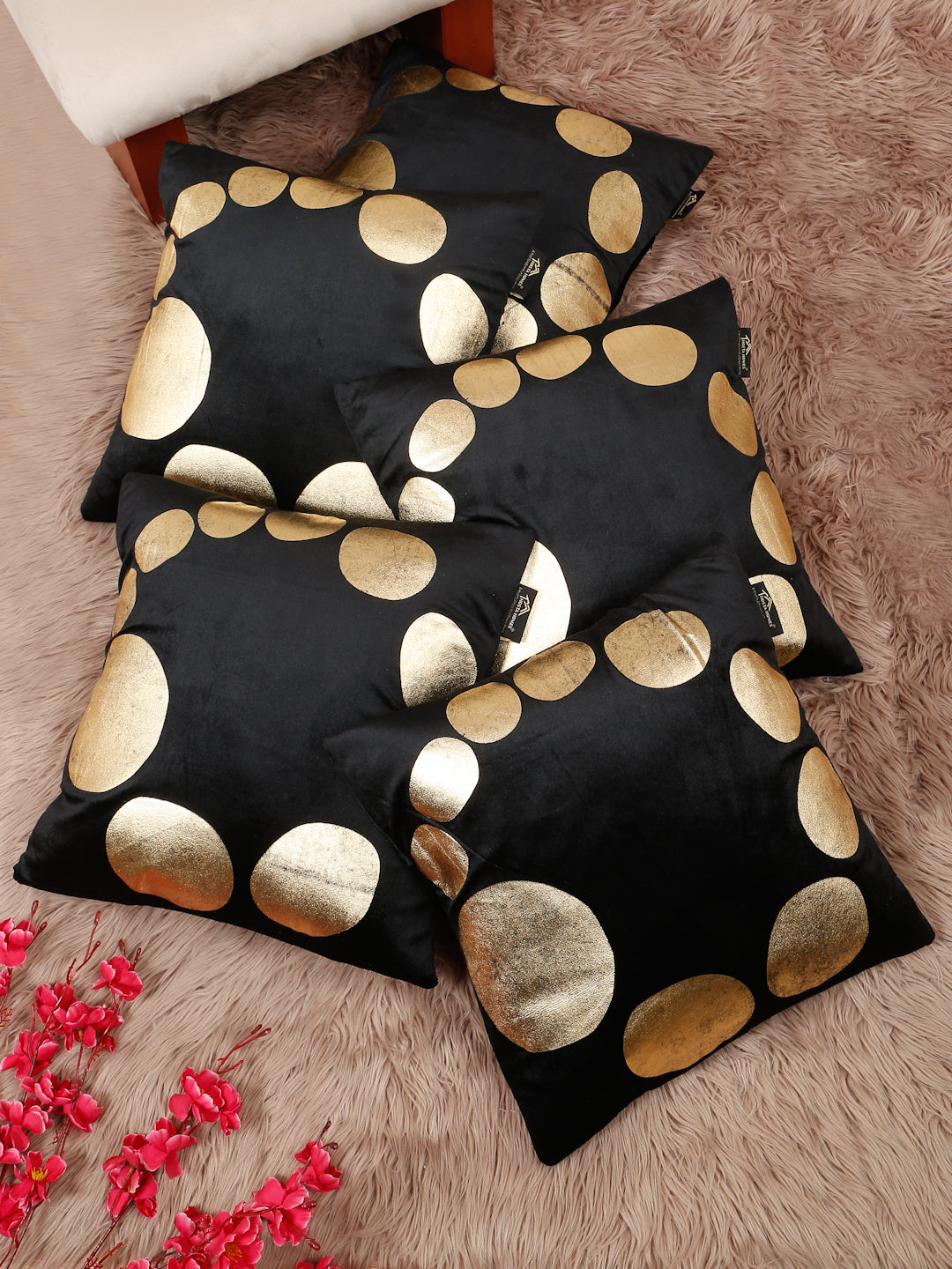 Geometric Foil Printed Velvet Square Cushion Covers 16 X 16 INCHES