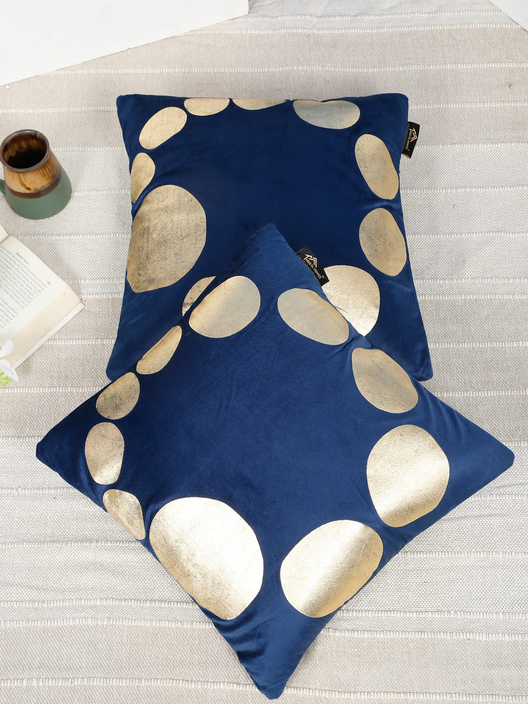 Geometric Foil Printed Velvet Square Cushion Covers 16 X 16 INCHES