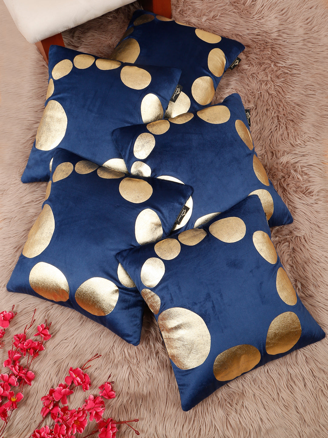 Geometric Foil Printed Velvet Square Cushion Covers 16 X 16 INCHES