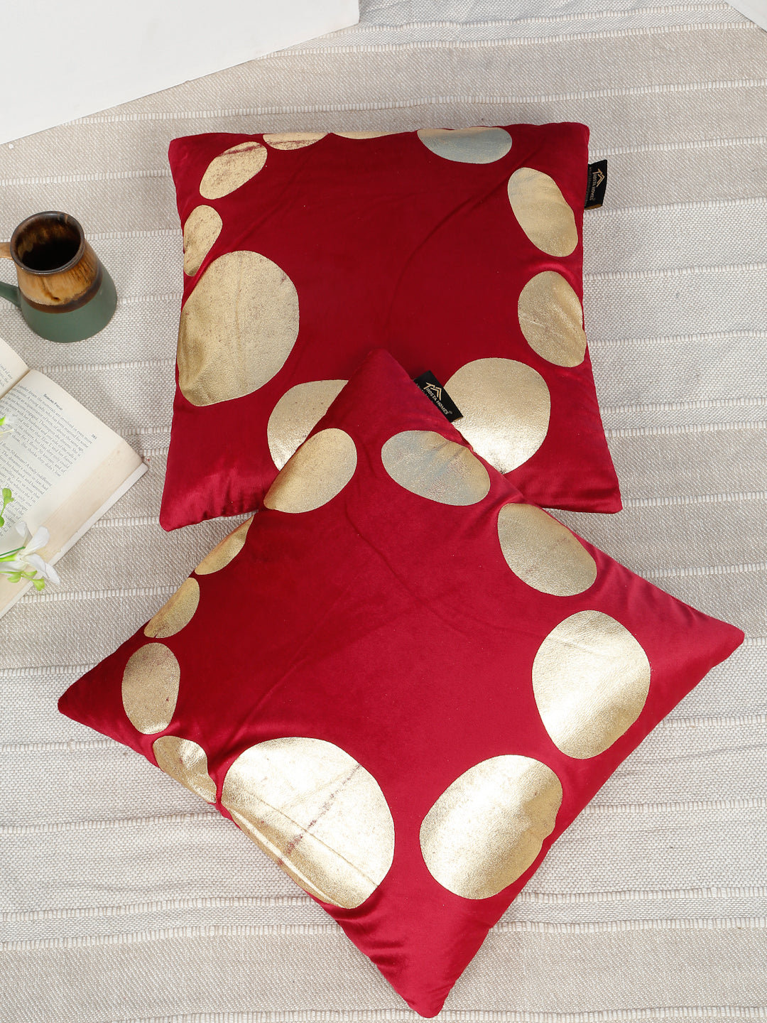 Geometric Foil Printed Velvet Square Cushion Covers 16 X 16 INCHES