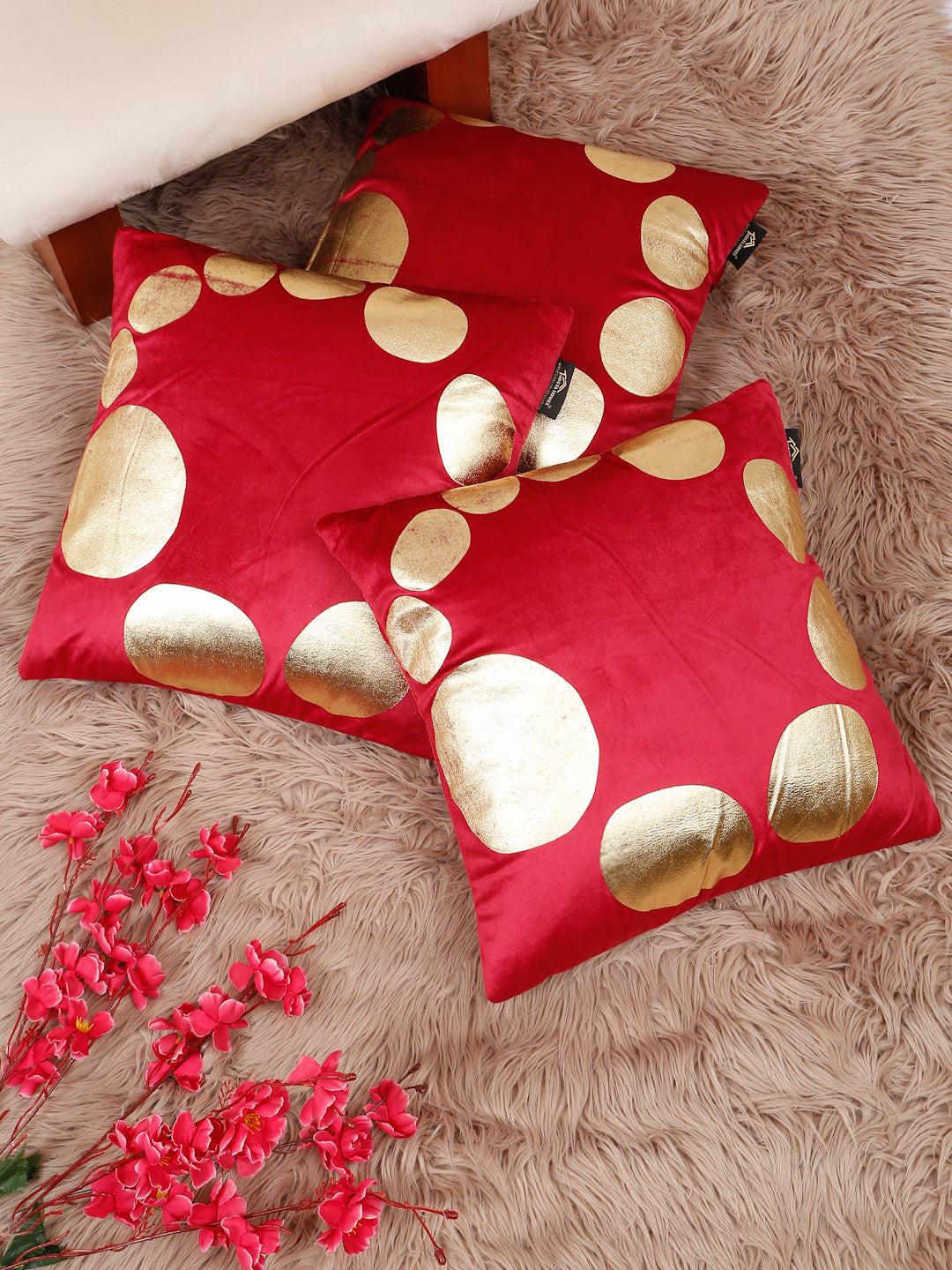 Geometric Foil Printed Velvet Square Cushion Covers 16 X 16 INCHES