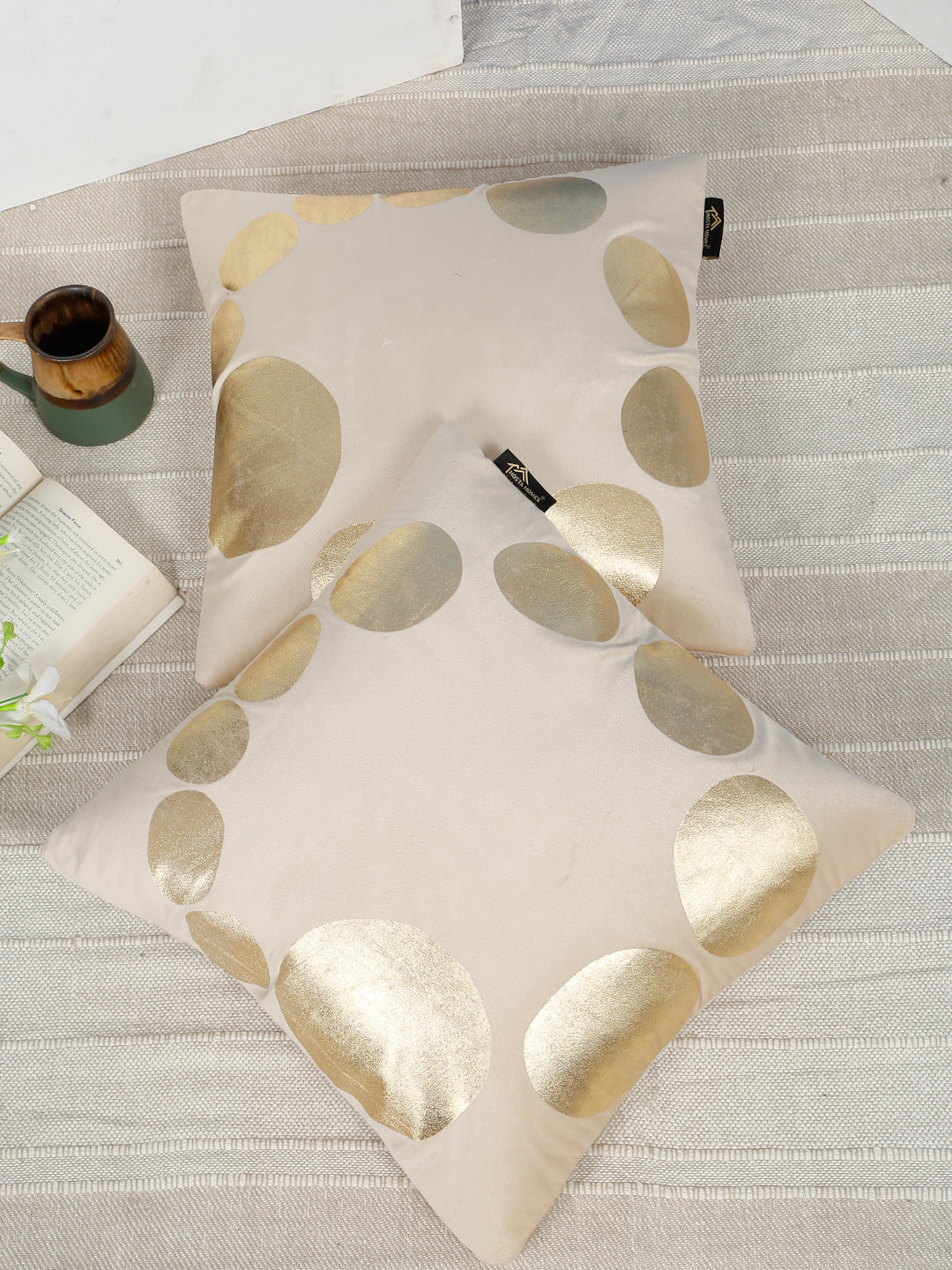 Geometric Foil Printed Velvet Square Cushion Covers 16 X 16 INCHES