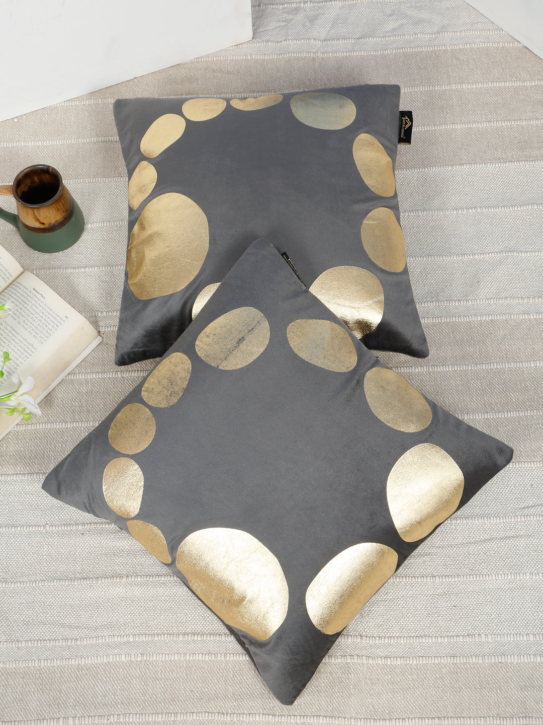 Geometric Foil Printed Velvet Square Cushion Covers 16 X 16 INCHES