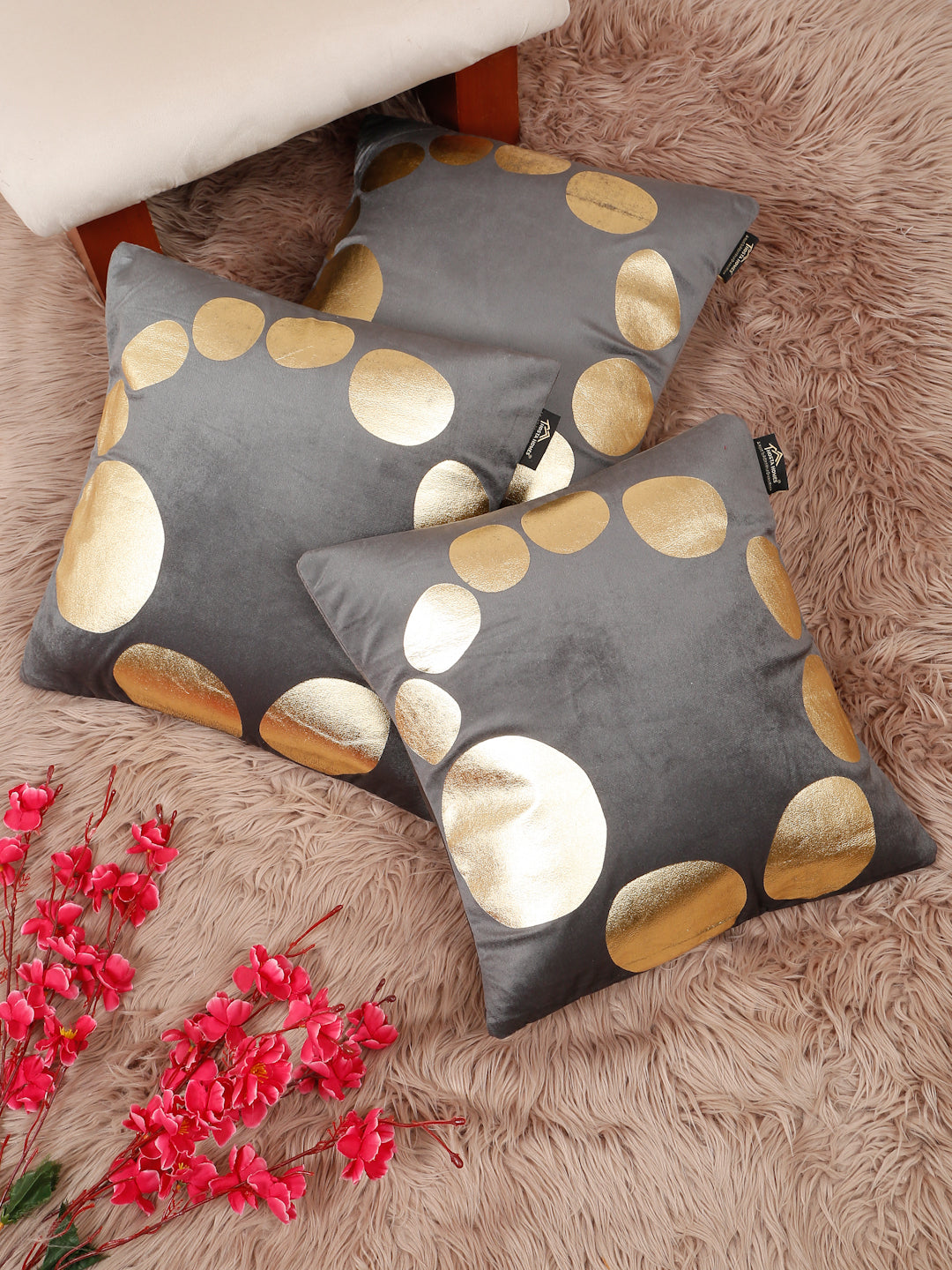 Geometric Foil Printed Velvet Square Cushion Covers 16 X 16 INCHES