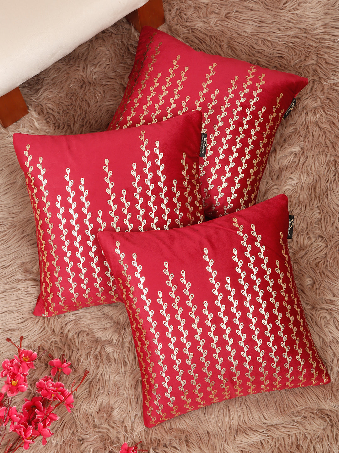 Floral Foil Printed Velvet Square Cushion Covers 16 X 16 INCHES