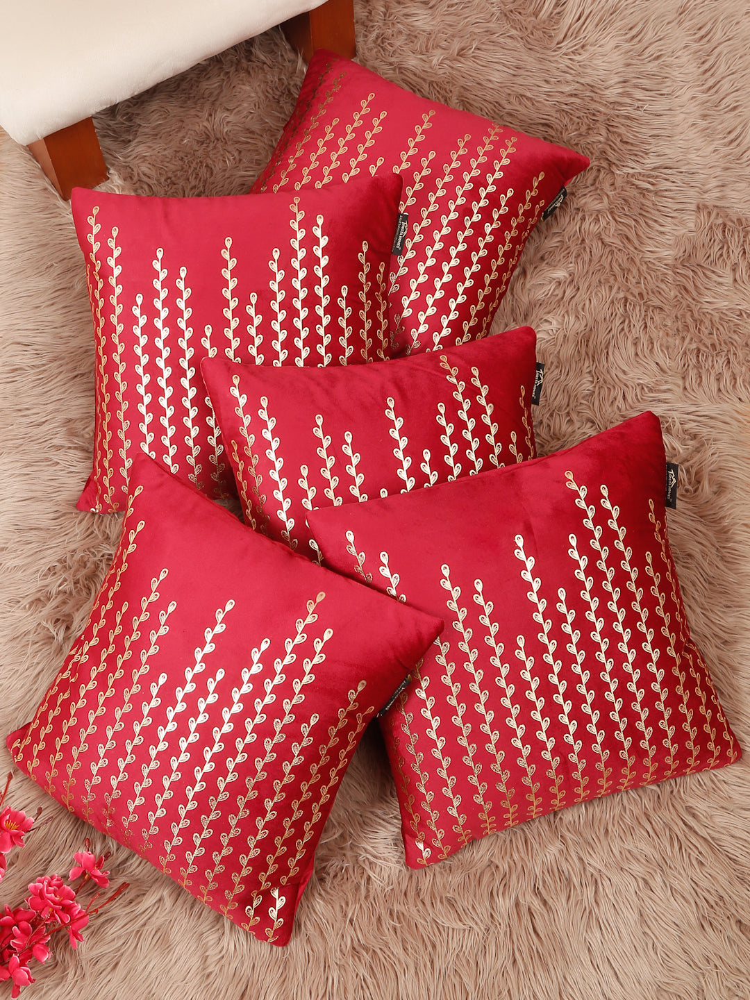 Floral Foil Printed Velvet Square Cushion Covers 16 X 16 INCHES