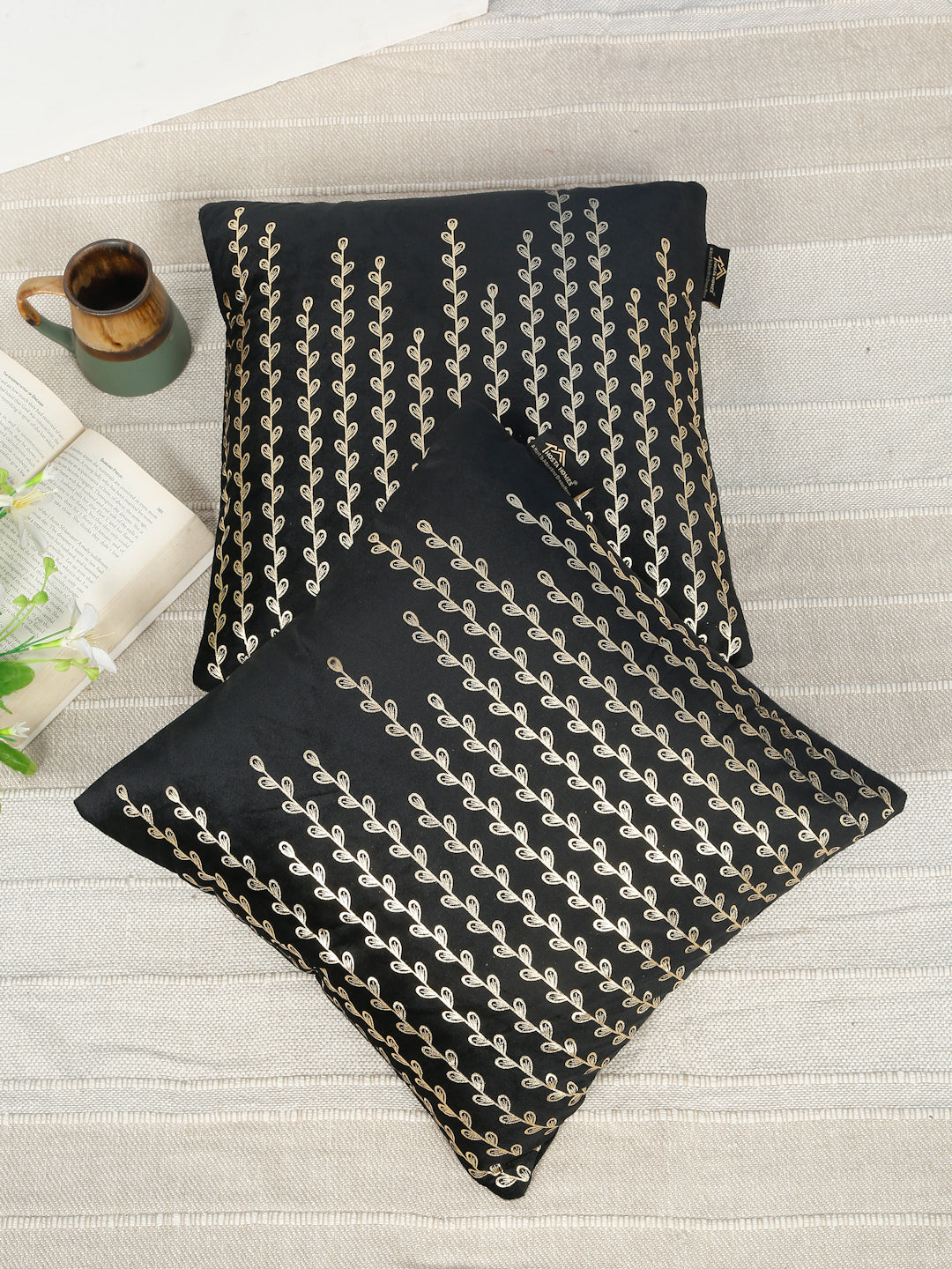 Floral Foil Printed Velvet Square Cushion Covers 16 X 16 INCHES