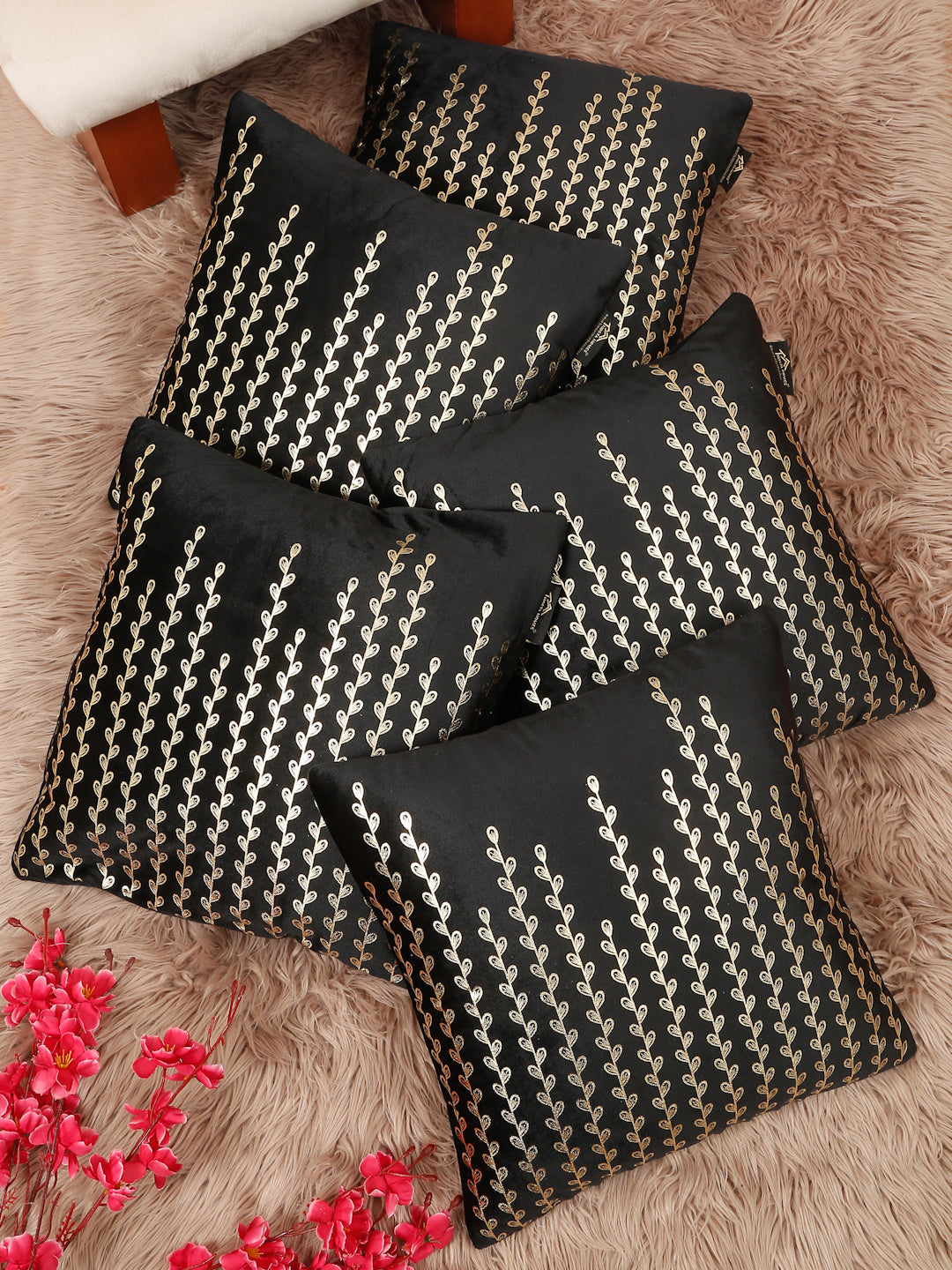 Floral Foil Printed Velvet Square Cushion Covers 16 X 16 INCHES