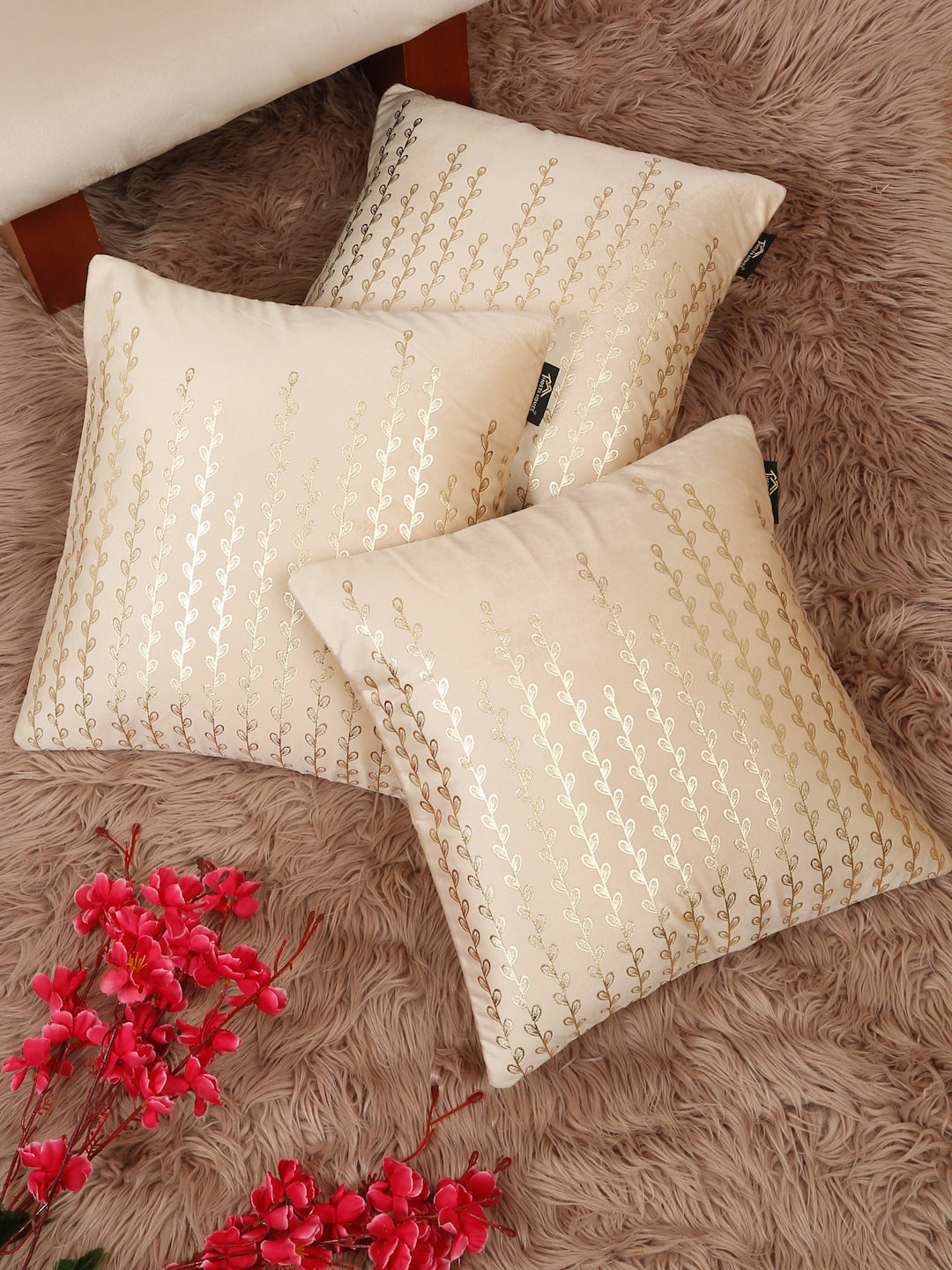 Floral Foil Printed Velvet Square Cushion Covers 16 X 16 INCHES