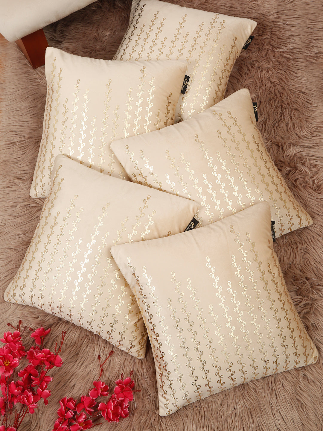 Floral Foil Printed Velvet Square Cushion Covers 16 X 16 INCHES