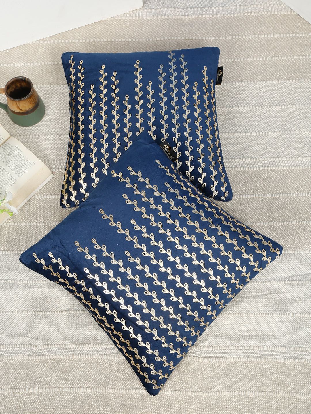 Floral Foil Printed Velvet Square Cushion Covers 16 X 16 INCHES