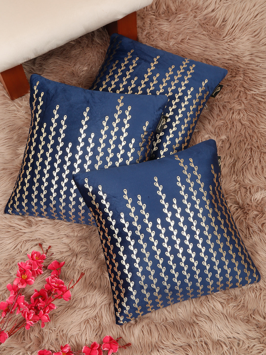 Floral Foil Printed Velvet Square Cushion Covers 16 X 16 INCHES