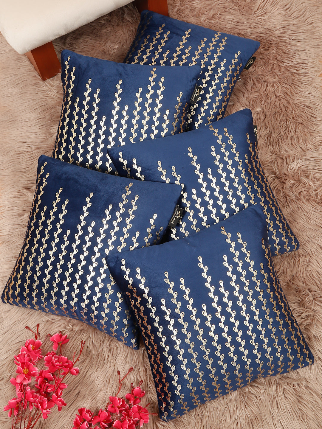 Floral Foil Printed Velvet Square Cushion Covers 16 X 16 INCHES