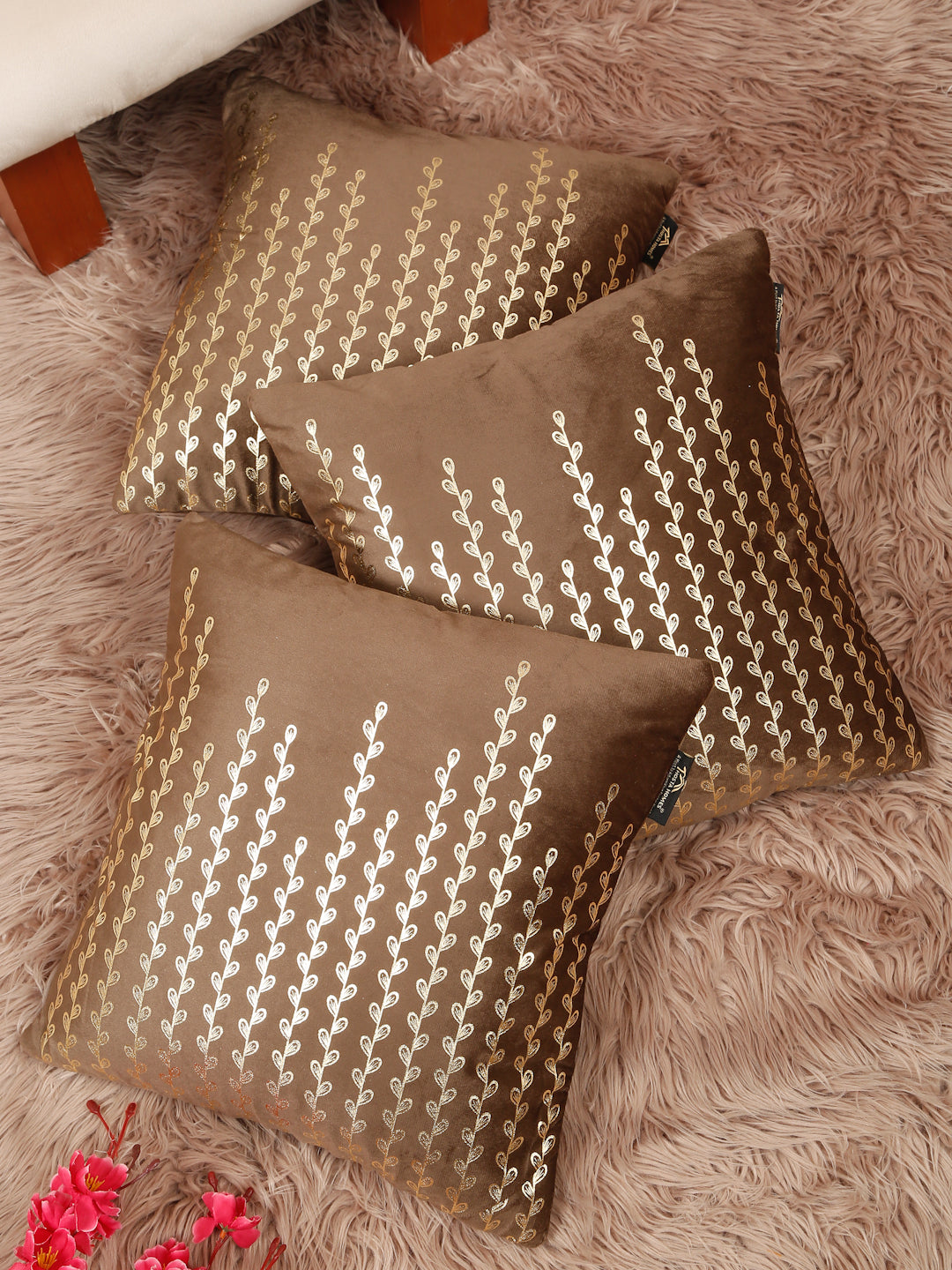 Floral Foil Printed Velvet Square Cushion Covers 16 X 16 INCHES