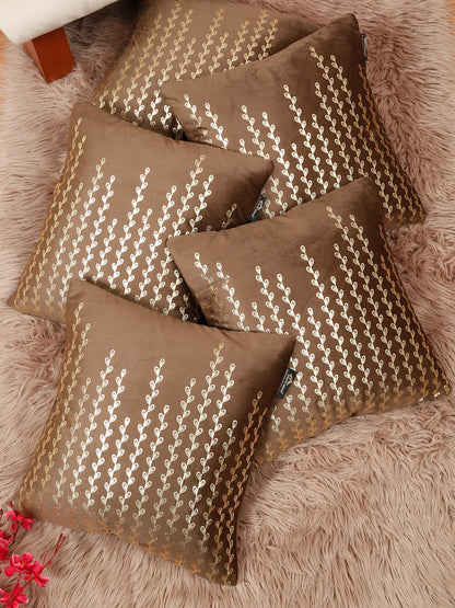 Floral Foil Printed Velvet Square Cushion Covers 16 X 16 INCHES