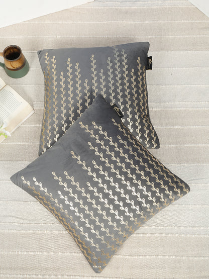 Floral Foil Printed Velvet Square Cushion Covers 16 X 16 INCHES