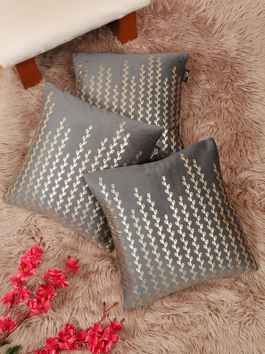 Floral Foil Printed Velvet Square Cushion Covers 16 X 16 INCHES