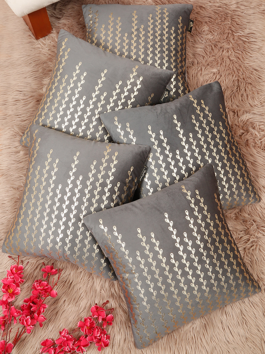 Floral Foil Printed Velvet Square Cushion Covers 16 X 16 INCHES