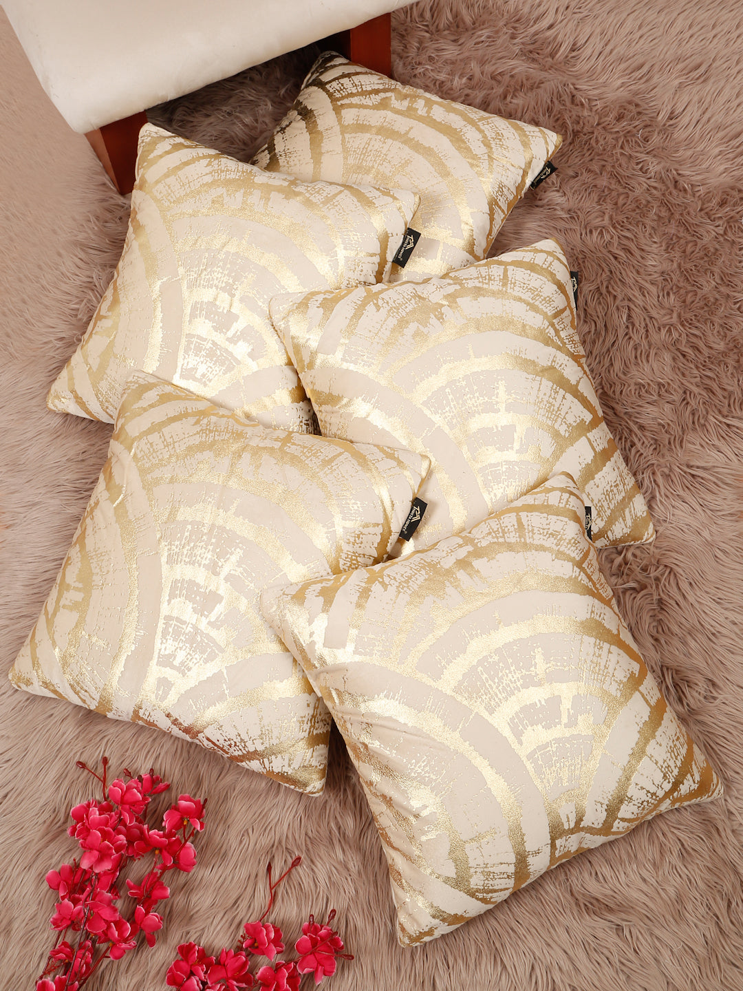 Abstract Foil Printed Velvet Square Cushion Covers 16 X 16 INCHES