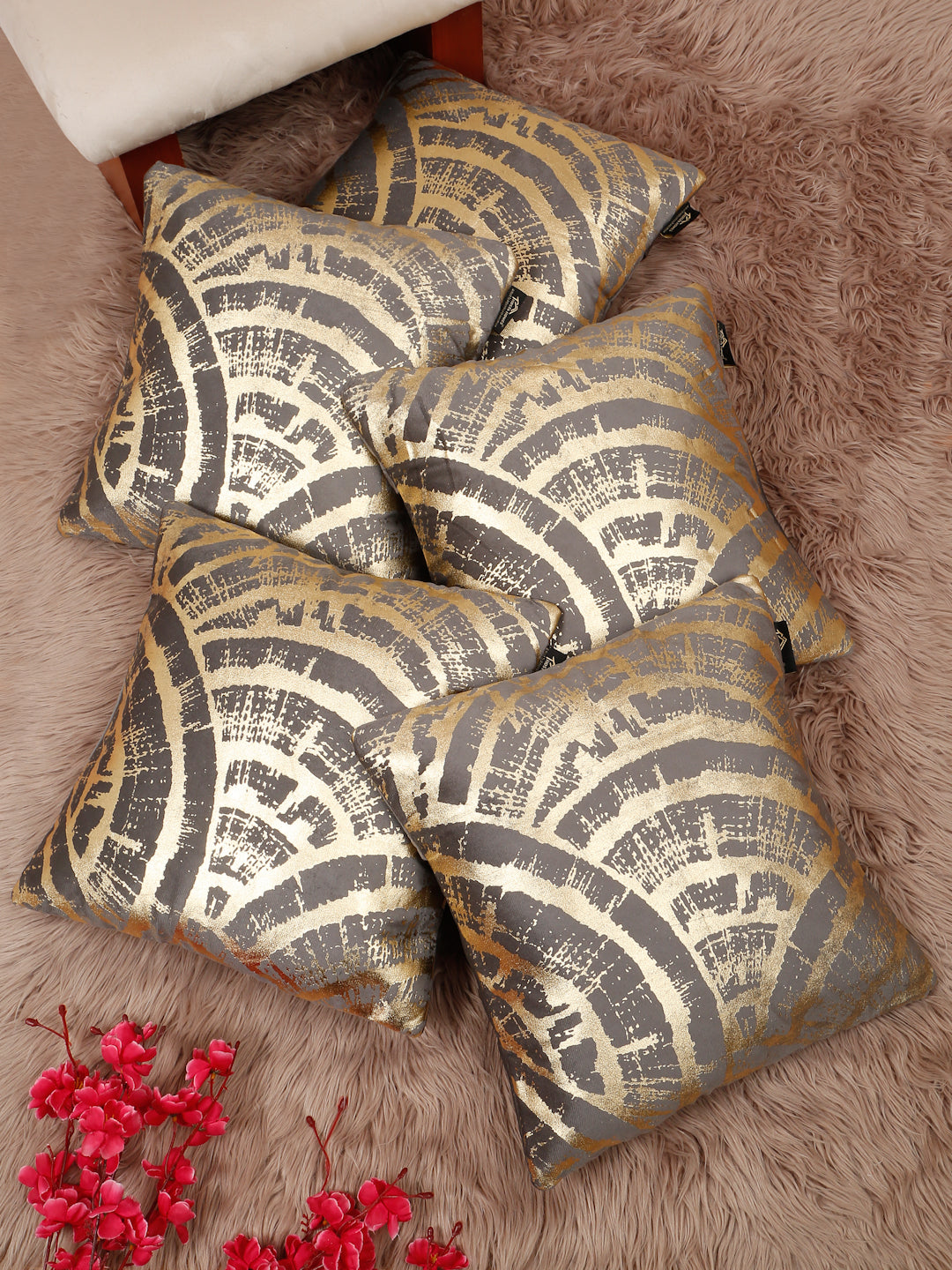 Abstract Foil Printed Velvet Square Cushion Covers 16 X 16 INCHES