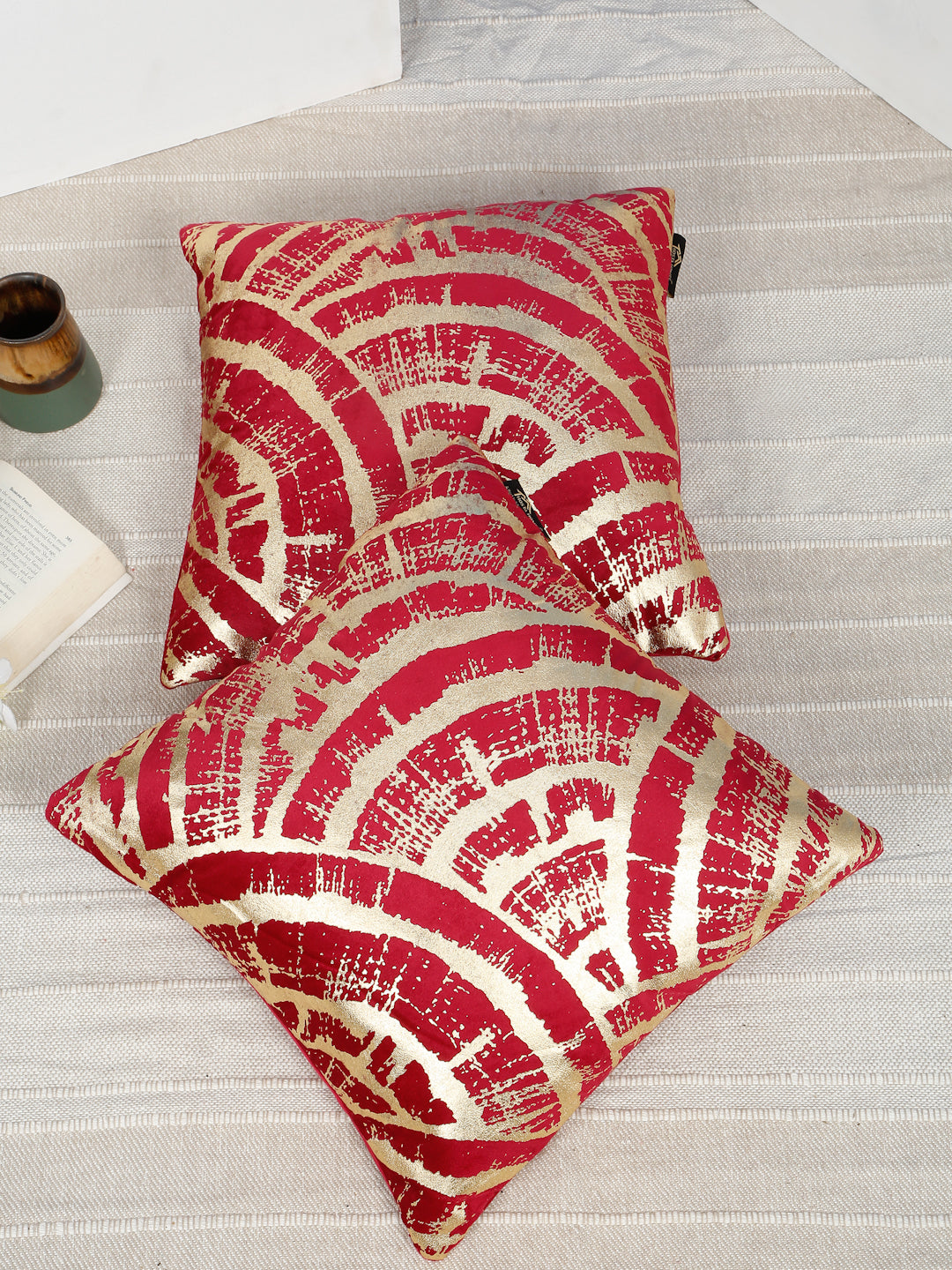 Abstract Foil Printed Velvet Square Cushion Covers 16 X 16 INCHES