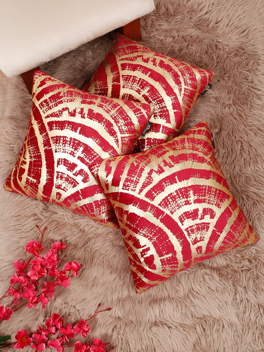 Abstract Foil Printed Velvet Square Cushion Covers 16 X 16 INCHES