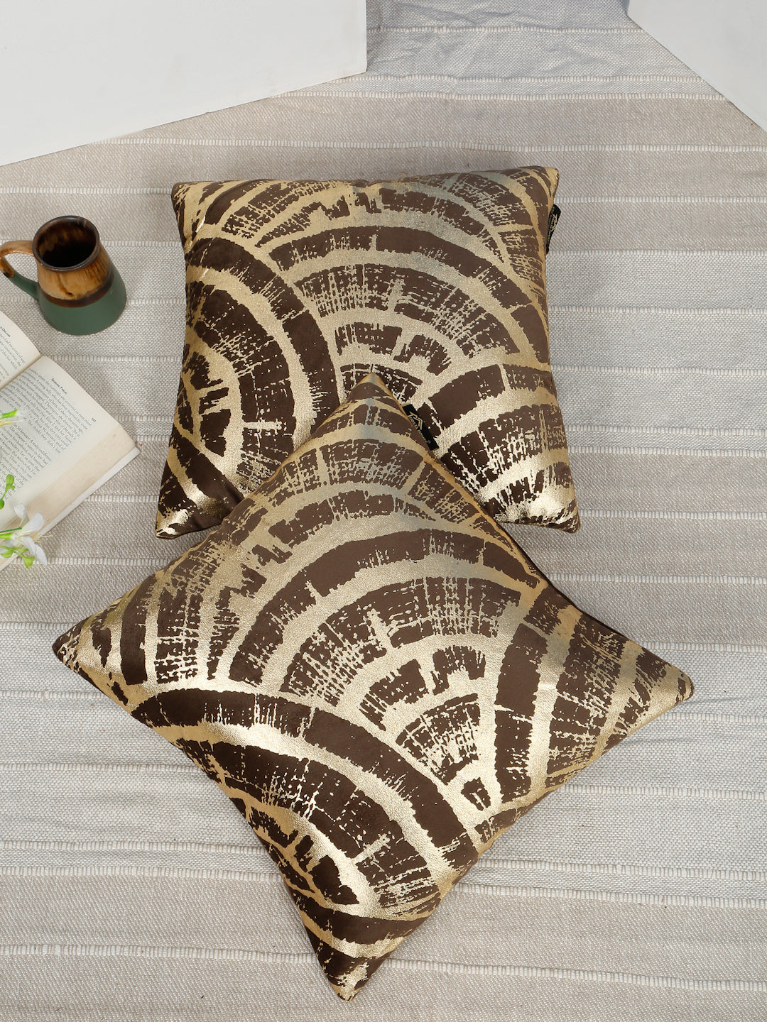 Abstract Foil Printed Velvet Square Cushion Covers 16 X 16 INCHES