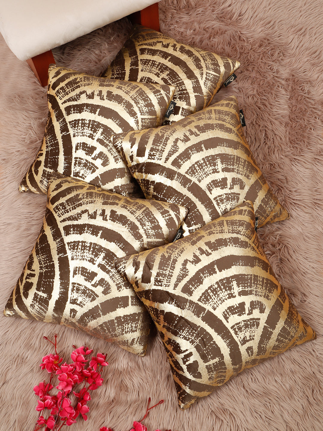 Abstract Foil Printed Velvet Square Cushion Covers 16 X 16 INCHES