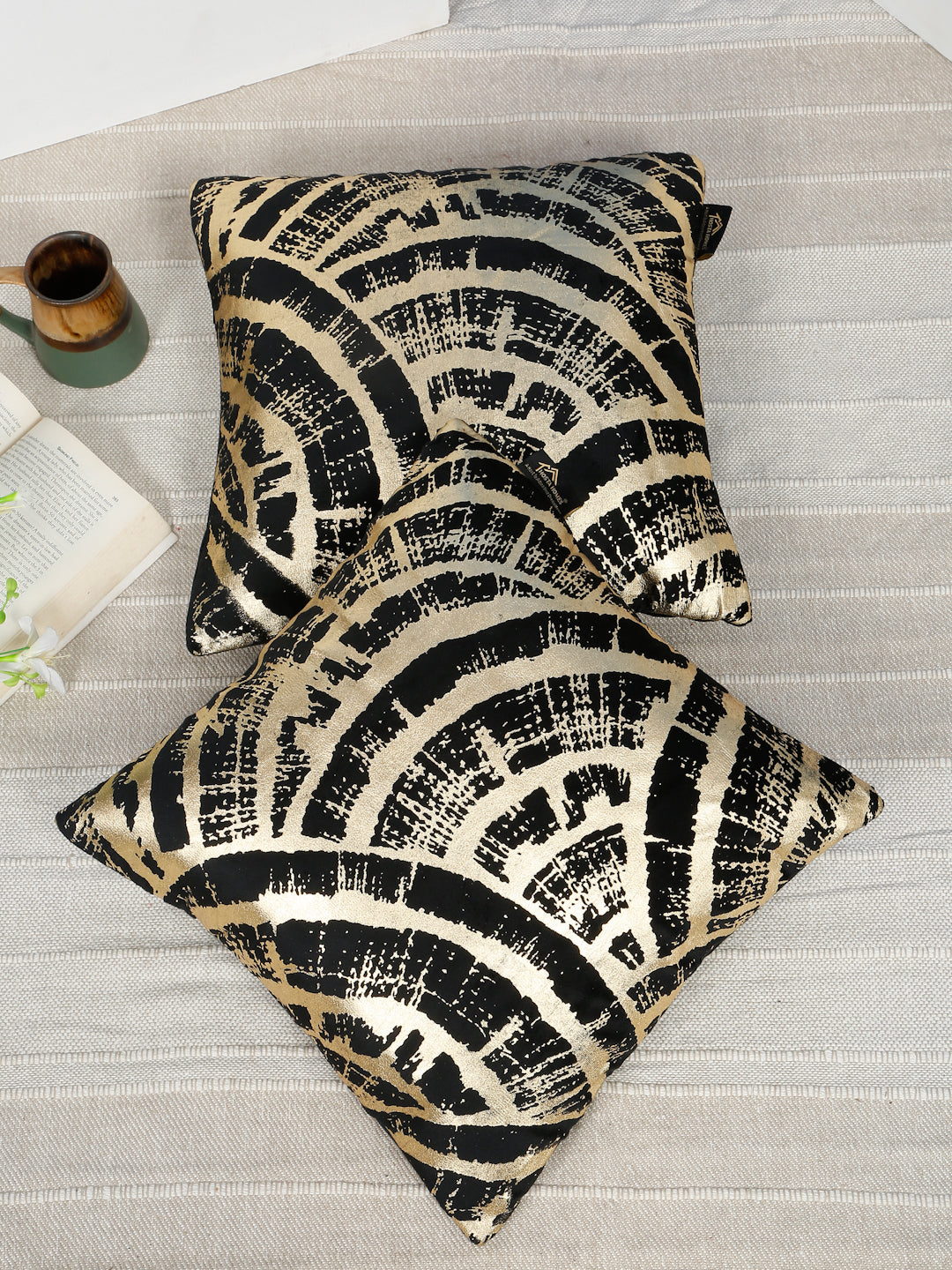 Abstract Foil Printed Velvet Square Cushion Covers 16 X 16 INCHES