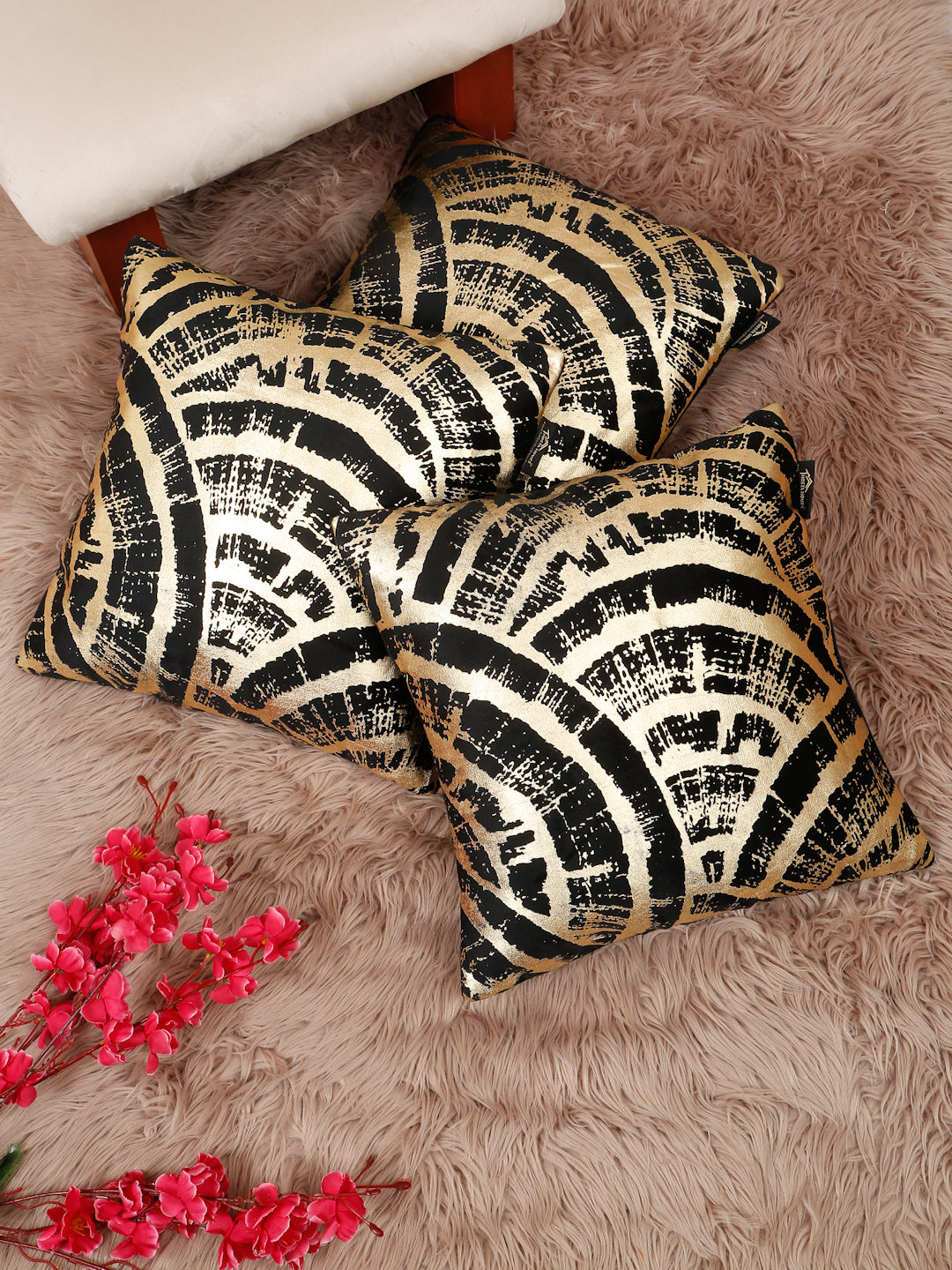 Abstract Foil Printed Velvet Square Cushion Covers 16 X 16 INCHES
