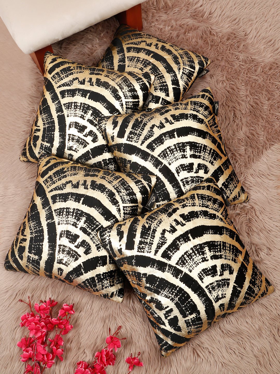 Abstract Foil Printed Velvet Square Cushion Covers 16 X 16 INCHES