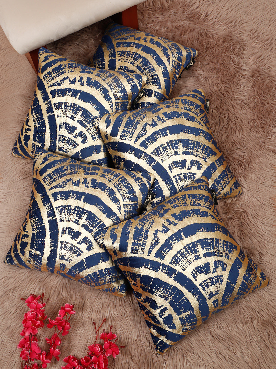 Abstract Foil Printed Velvet Square Cushion Covers 16 X 16 INCHES