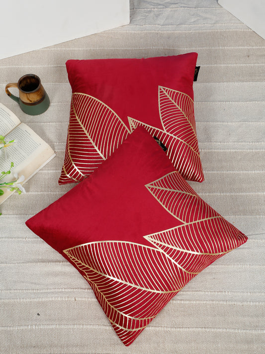 Floral Foil Printed Velvet Square Cushion Covers 16 X 16 INCHES