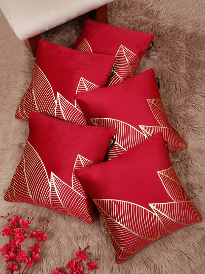 Floral Foil Printed Velvet Square Cushion Covers 16 X 16 INCHES