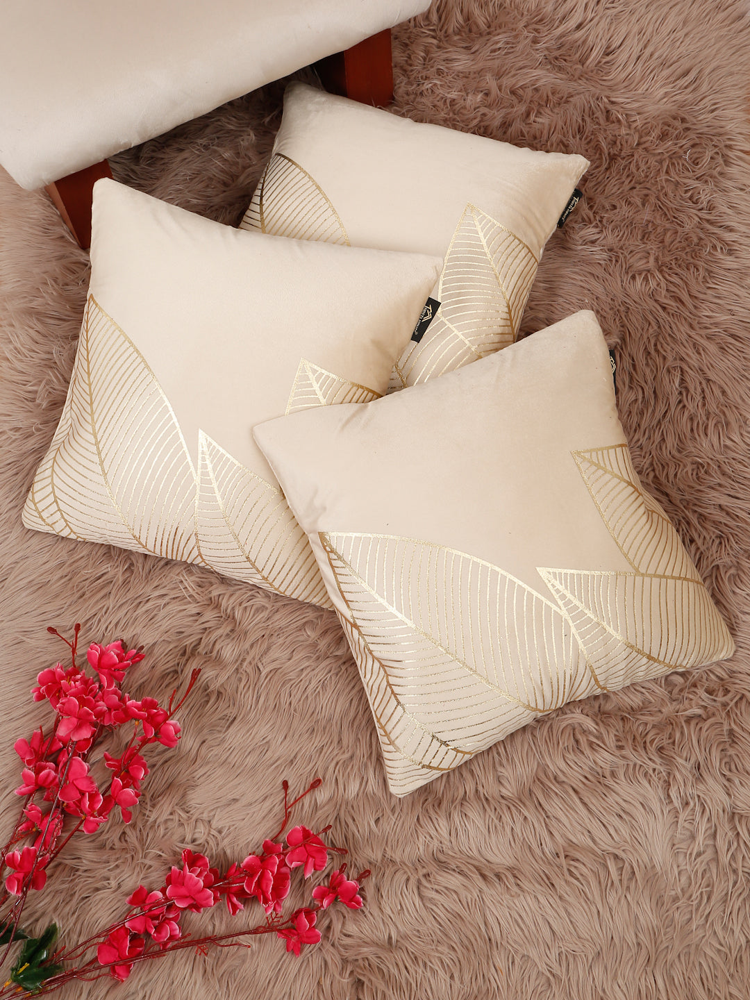 Floral Foil Printed Velvet Square Cushion Covers 16 X 16 INCHES