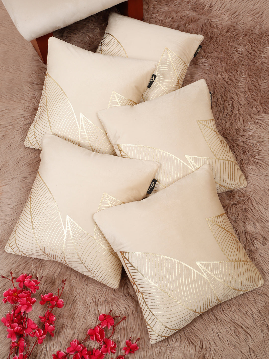 Floral Foil Printed Velvet Square Cushion Covers 16 X 16 INCHES