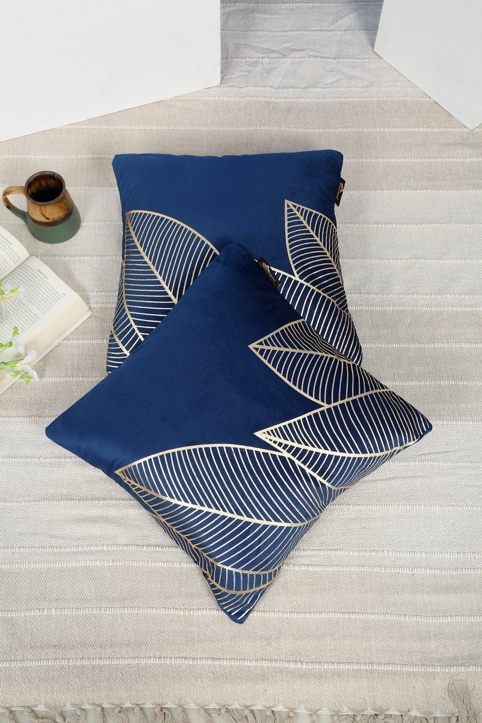 Floral Foil Printed Velvet Square Cushion Covers 16 X 16 INCHES