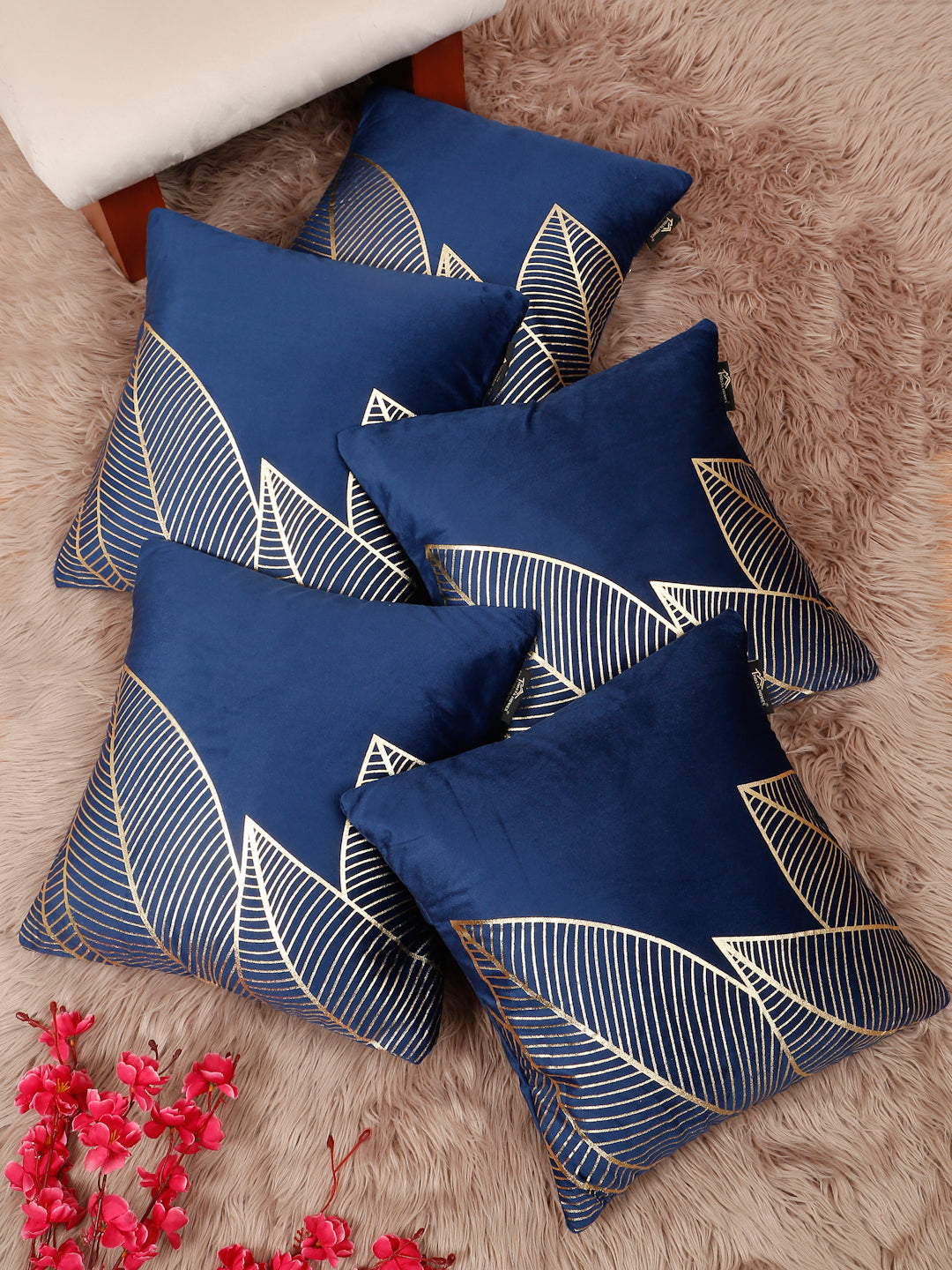 Floral Foil Printed Velvet Square Cushion Covers 16 X 16 INCHES