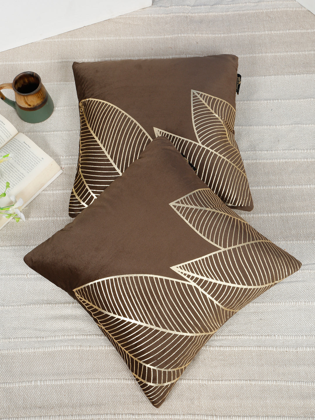 Floral Foil Printed Velvet Square Cushion Covers 16 X 16 INCHES
