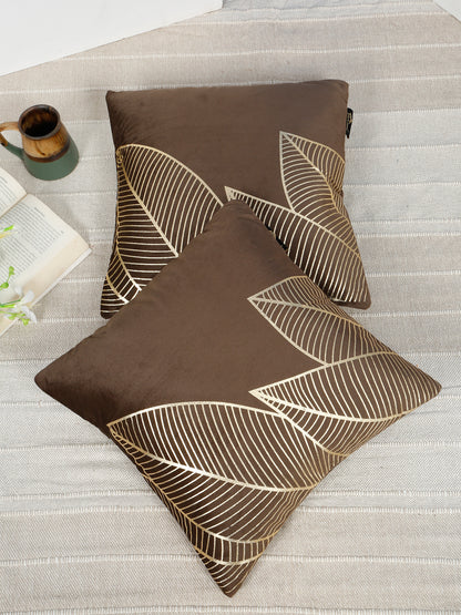 Floral Foil Printed Velvet Square Cushion Covers 16 X 16 INCHES