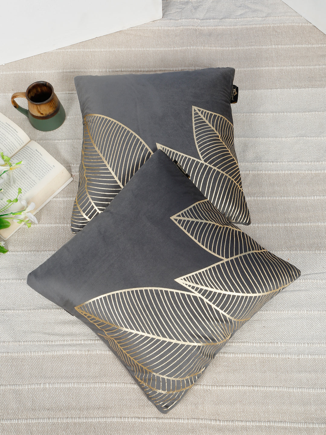 Floral Foil Printed Velvet Square Cushion Covers 16 X 16 INCHES