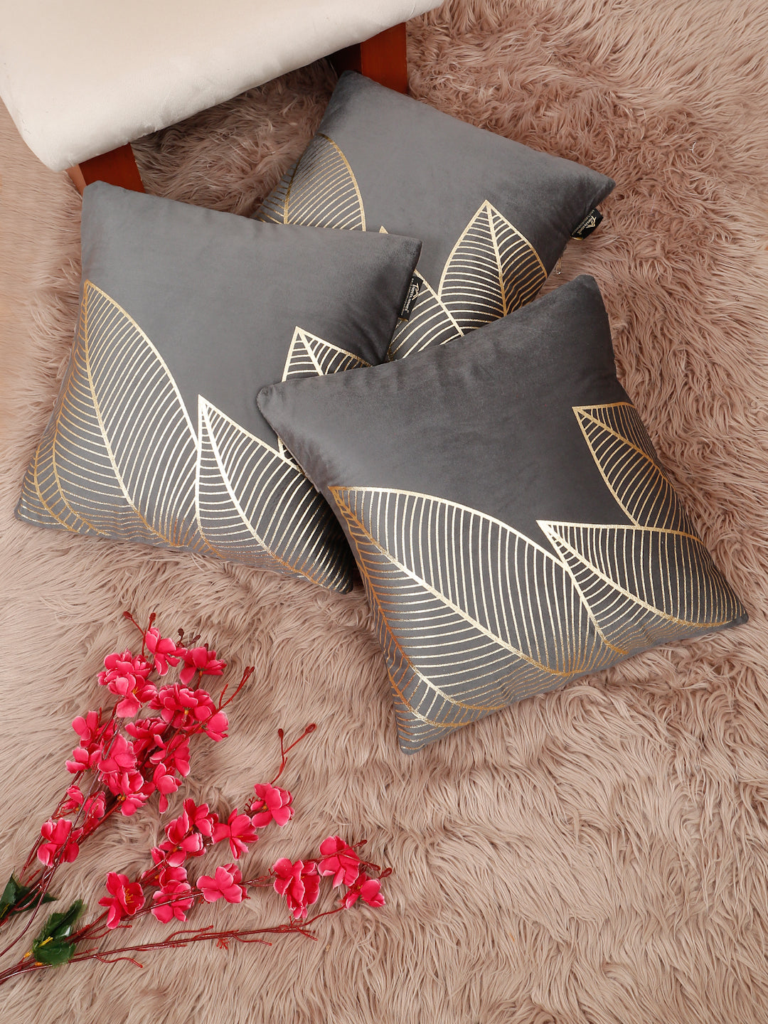 Floral Foil Printed Velvet Square Cushion Covers 16 X 16 INCHES