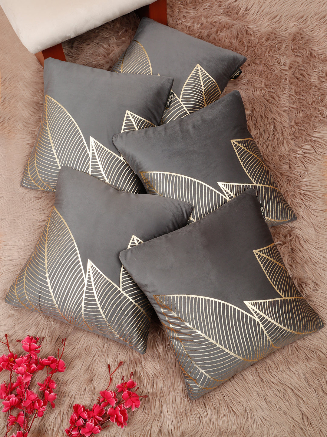 Floral Foil Printed Velvet Square Cushion Covers 16 X 16 INCHES